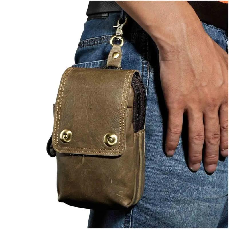 Men's Real Leather Waist Bag Hook Belt Pack Cigarette Phone Pouch