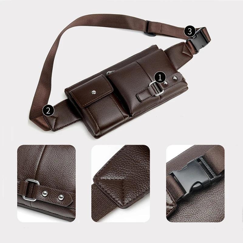 Mihaivin Men PU Leather Waist Packs Vintage Travel Belt Bag Chest Bags