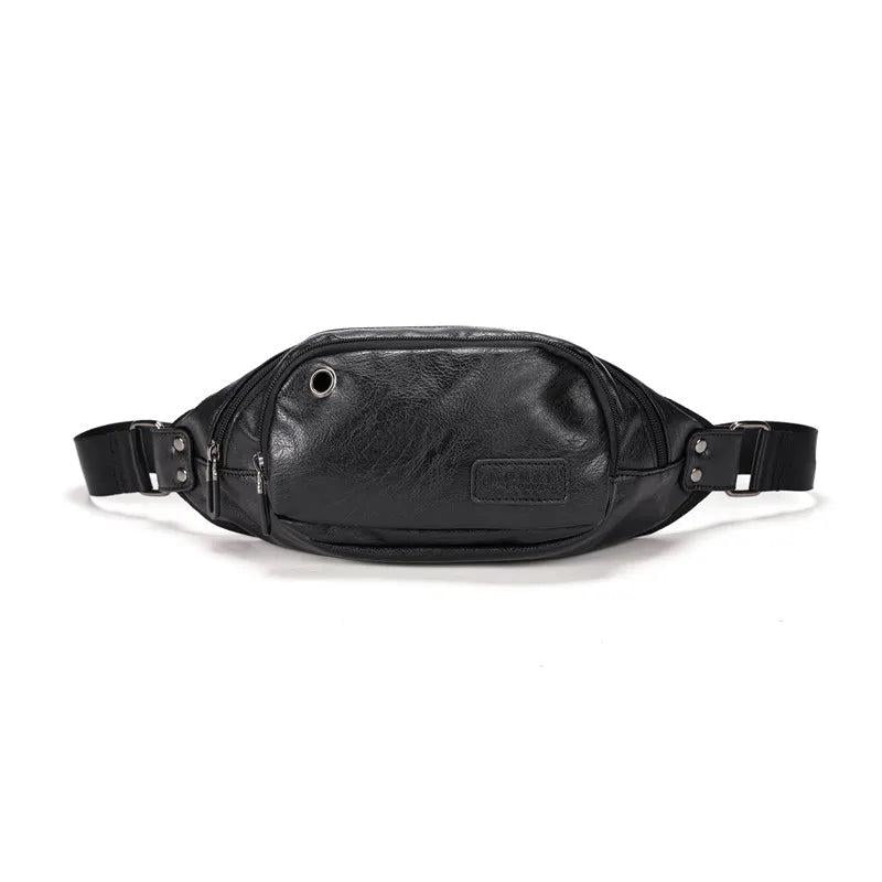 Men's Leather Fanny Pack Chest Bag Outdoor Travel Waist Bum Pack Waterproof