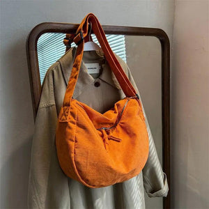 Vintage Corduroy Shoulder Bag Large Capacity Soft Cloth Handbag
