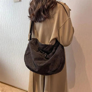 Vintage Corduroy Shoulder Bag Large Capacity Soft Cloth Handbag