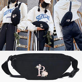 Pink Flower L Print Waist Bag Women/Men Shoulder Bag Crossbody Chest Bag