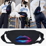 Zipper Mouth Print Waist Bags Men Casual Chest Packs Unisex Belt Bag Fanny Pack