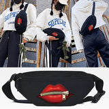 Zipper Mouth Print Waist Bags Men Casual Chest Packs Unisex Belt Bag Fanny Pack