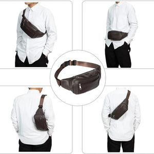 Men Waist Bag Fanny Pack Leather Running Waterproof Hiking Traveling
