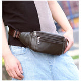 Men Waist Bag Fanny Pack Leather Running Waterproof Hiking Traveling