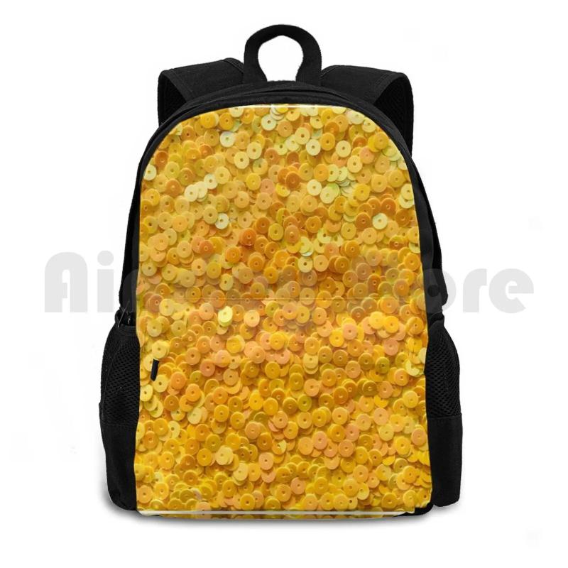 Bright Yellow Sequins Hiking Backpack Waterproof Camping Travel