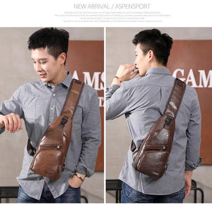 Men's Crossbody Bags USB Chest Bags Messenger Leather Shoulder Bags