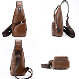 Men's Crossbody Bags USB Chest Bags Messenger Leather Shoulder Bags