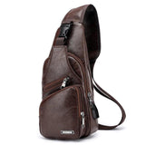Men's Crossbody Bags USB Chest Bags Messenger Leather Shoulder Bags