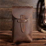Men's Leather Fanny Waist Pack Small Mini Cell Phone Pocket Hook Vintage Bags