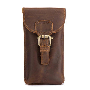 Men's Leather Fanny Waist Pack Small Mini Cell Phone Pocket Hook Vintage Bags
