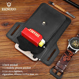 Crazy Horse Leather Waist Pack Phone Bag Belt Loop Hook Waist Pouch Brown