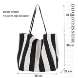 Striped Canvas Tote Bag Women Beach Handbag Large Casual Top-handle Bag