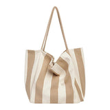 Striped Canvas Tote Bag Women Beach Handbag Large Casual Top-handle Bag