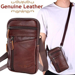 Men Leather Phone Pouch Belt Bag Waist Purse Zipper Anti-theft
