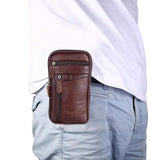 Men Leather Phone Pouch Belt Bag Waist Purse Zipper Anti-theft