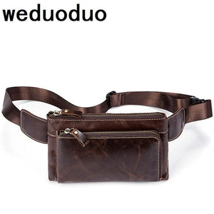 Weduoduo Men Waist Bag Leather Men Bag Phone Case Cover Travel Money Belt Bag
