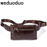 Weduoduo Men Waist Bag Leather Men Bag Phone Case Cover Travel Money Belt Bag