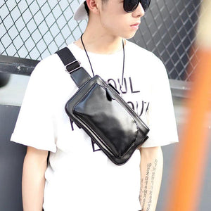 Men's PU Leather Chest Bag Waterproof Military Waist Pouch