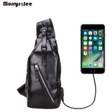 USB Charging Explosion PU Men's Chest Bag Shoulder Bag