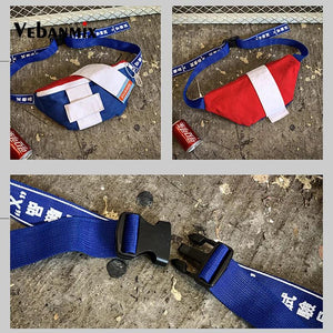 Canvas Waist Pack Bag Men Panelled Fanny Pack Girls Street Sport Crossbody Bags