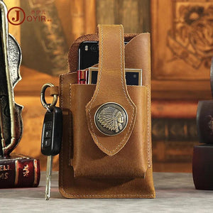 Crazy Horse Leather Men's Phone Waist Bag Outdoor Sports Retro Tactical Bag