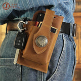 Crazy Horse Leather Men's Phone Waist Bag Outdoor Sports Retro Tactical Bag
