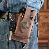 Crazy Horse Leather Men's Phone Waist Bag Outdoor Sports Retro Tactical Bag