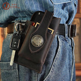 Crazy Horse Leather Men's Phone Waist Bag Outdoor Sports Retro Tactical Bag