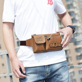 Men's PU Leather Waist Bag Chest Pack Phone Pouch