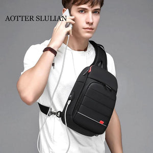 Waterproof Men Crossbody Bag USB Charging Chest Pack