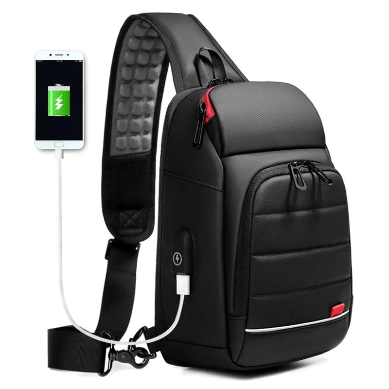 Waterproof Men Crossbody Bag USB Charging Chest Pack