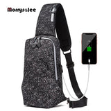 Chest Bag USB Charging Crossbody Bags PU Leather Shoulder Bag