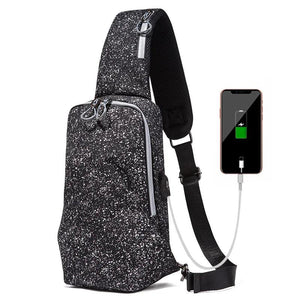 Chest Bag USB Charging Crossbody Bags PU Leather Shoulder Bag