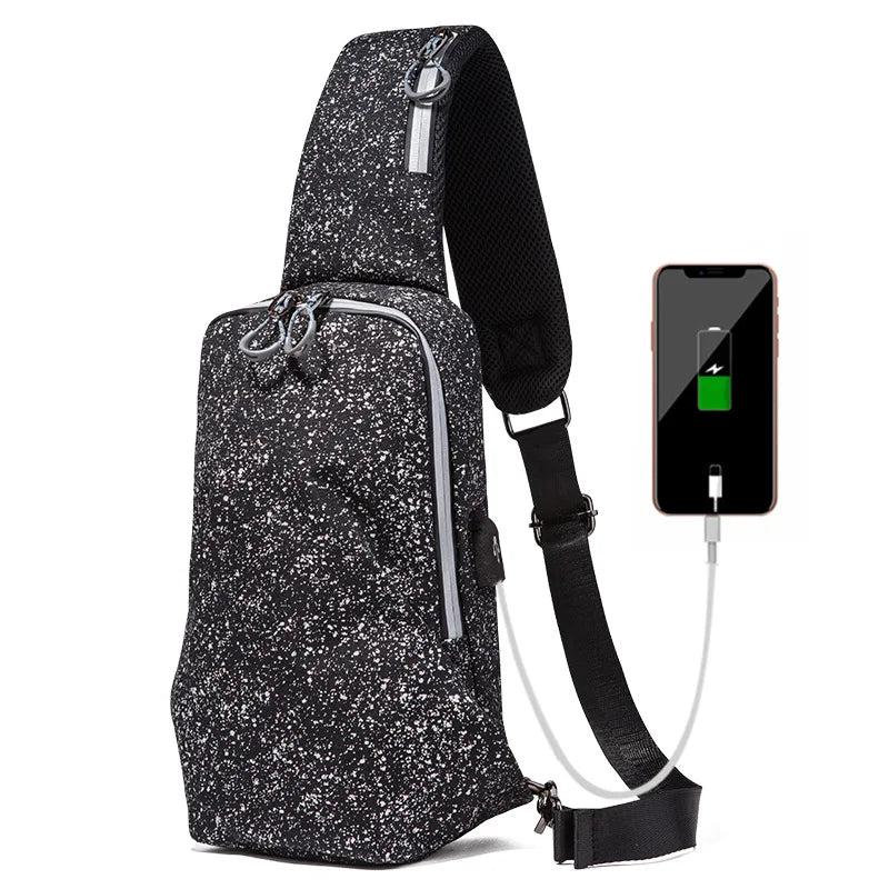 Chest Bag USB Charging Crossbody Bags PU Leather Shoulder Bag