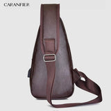 Waterproof PU Shoulder Bag Men'S Charging Bag USB Chest Bag Messenger Bag