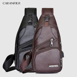 Waterproof PU Shoulder Bag Men'S Charging Bag USB Chest Bag Messenger Bag