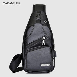 Waterproof PU Shoulder Bag Men'S Charging Bag USB Chest Bag Messenger Bag
