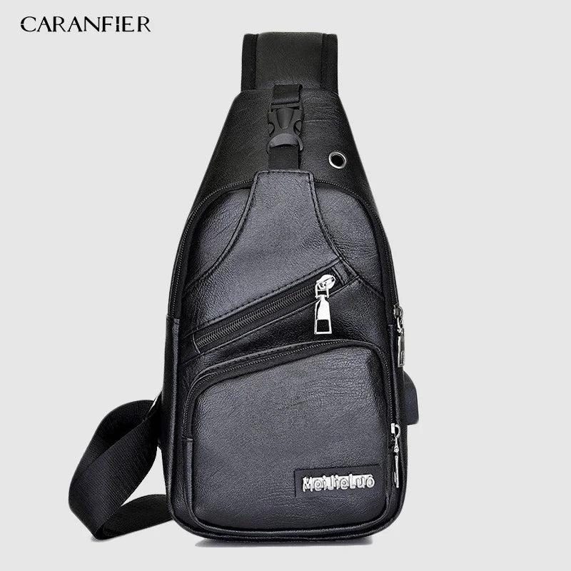 Waterproof PU Shoulder Bag Men'S Charging Bag USB Chest Bag Messenger Bag