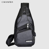 Waterproof PU Shoulder Bag Men'S Charging Bag USB Chest Bag Messenger Bag