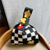 Checker Blocking Minority Knitted Handbag Women Spring Autumn Winter Shoulder Wo