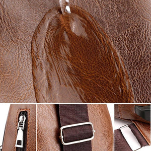 Men's Leather Chest Bag USB Charging PU Shoulder Bag Diagonal Messenger Travel