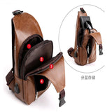 Men's Leather Chest Bag USB Charging PU Shoulder Bag Diagonal Messenger Travel