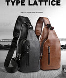 Men's Leather Chest Bag USB Charging PU Shoulder Bag Diagonal Messenger Travel