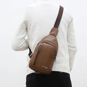PU Leather Shoulder Messenger Bag with Headphone Port Waterproof Crossbody