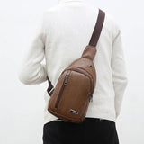 PU Leather Shoulder Messenger Bag with Headphone Port Waterproof Crossbody