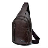 PU Leather Shoulder Messenger Bag with Headphone Port Waterproof Crossbody