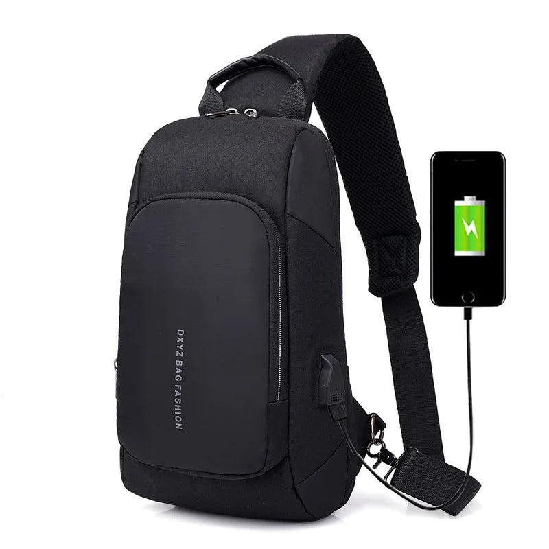 Men's Oxford Shoulder Bag USB Chest Bag