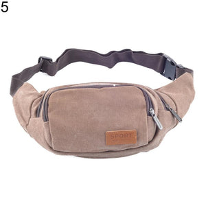 Canvas Three Zipper Pockets Mens Fanny Pack Waist Belt Bag